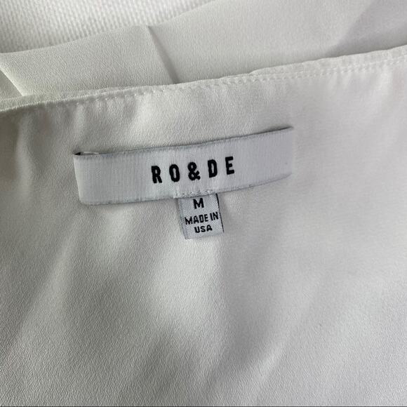 RO & DE Anthropologie White Gray‎ Floral High Low Short Sleeve Blouse Top Size M - Picture 8 of 11